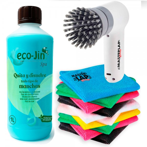 Eco-Jin SPA Pack – Limpiador Multiusos + Bayetas Microfibra + Cepillo Eléctrico | Limpieza Profunda y Ecológica